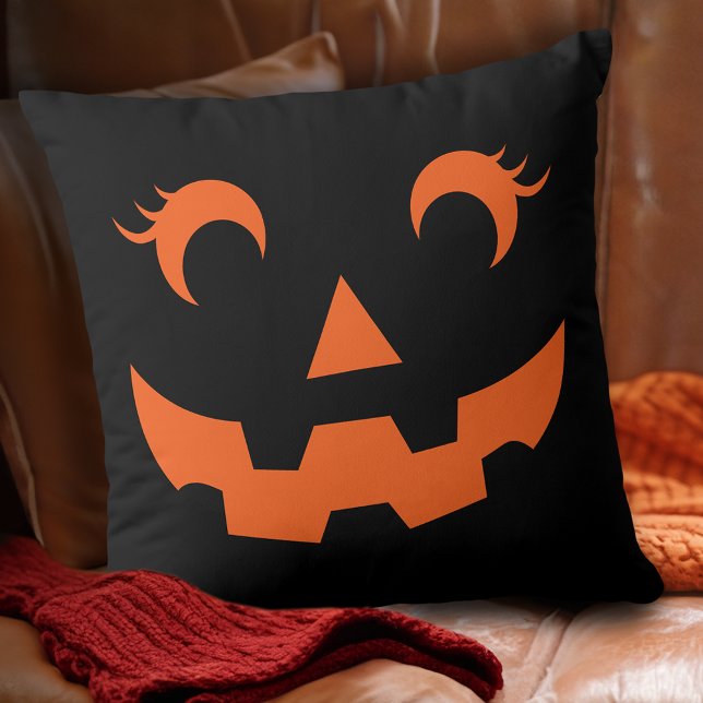 Cute Halloween Jack O'Lantern Pumpkin Ansikte Blac Kudde (Skapare uppladdad)