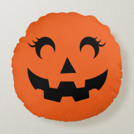 Cute Halloween Jack O'Lantern Pumpkin Ansikte Oran Rund Kudde