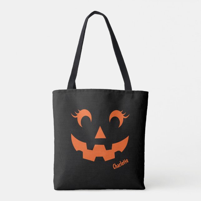 Cute Halloween Jack O'Lantern Pumpkin Black Tygkasse (Baksida)
