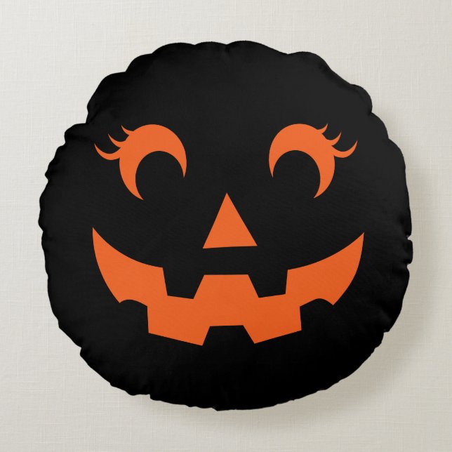 Cute Halloween Jack O'Lantern Reversible Pumpkin Rund Kudde (Framsidan)