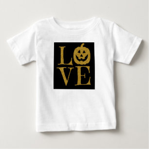 Cute Halloween KÄRLEK, w Guld Glitter Brev T Shirt