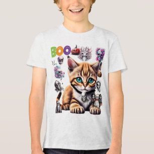 Cute Halloween Katt med Döskallar T Shirt