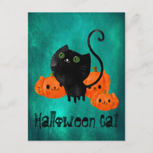 Cute Halloween-katt med pumpor Vykort