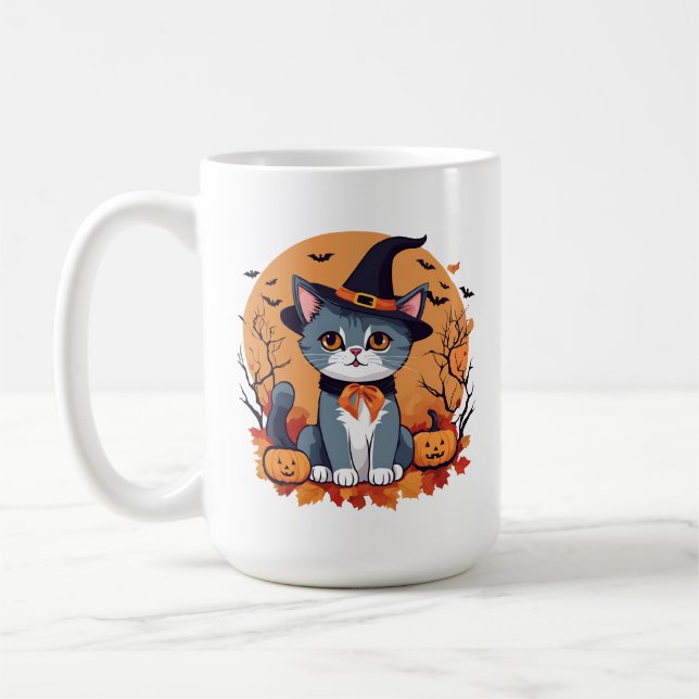 Cute Halloween-katt Stor klassisk keramik Kaffemugg (Vänster)