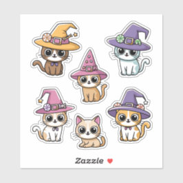 Cute Halloween-katter i Witch Hats Sticker Lakan Klistermärken