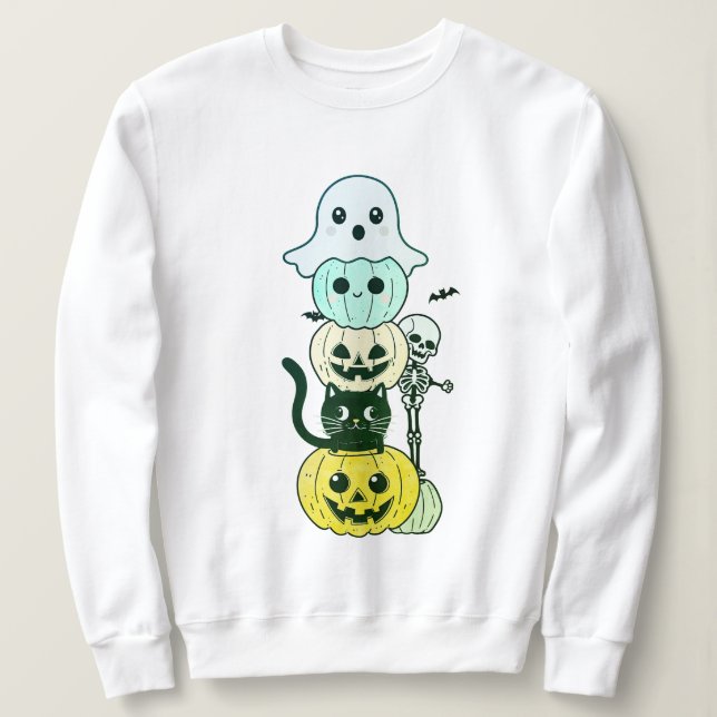 Cute Halloween Kawaii Character Stack Sweatshirt T Shirt (Design framsida)