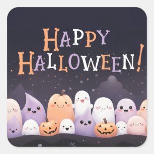 Cute Halloween Kawaii Ghost Fyrkantigt Klistermärke
