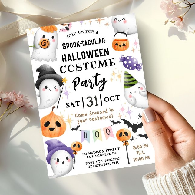 Cute Halloween Kids Costume Party Watercolor Inbjudningar (Skapare uppladdad)