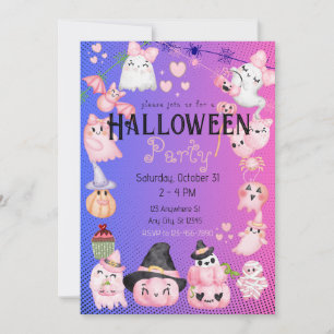 Cute Halloween Kids Halloween fest Kawaii Rosa Inbjudningar