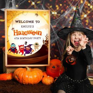 Cute Halloween Kids Orange Födelsedagsfest Välkomm Poster