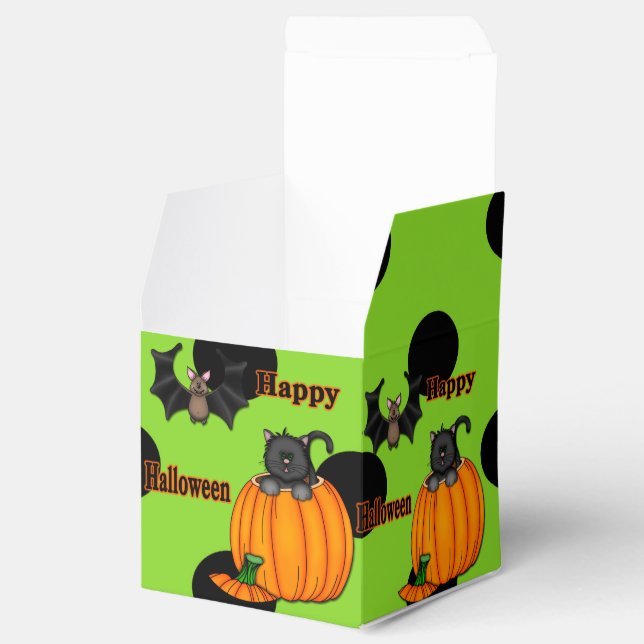 Cute Halloween Kitten, Fladdermus Square Favor Box Presentaskar (Öppnad)