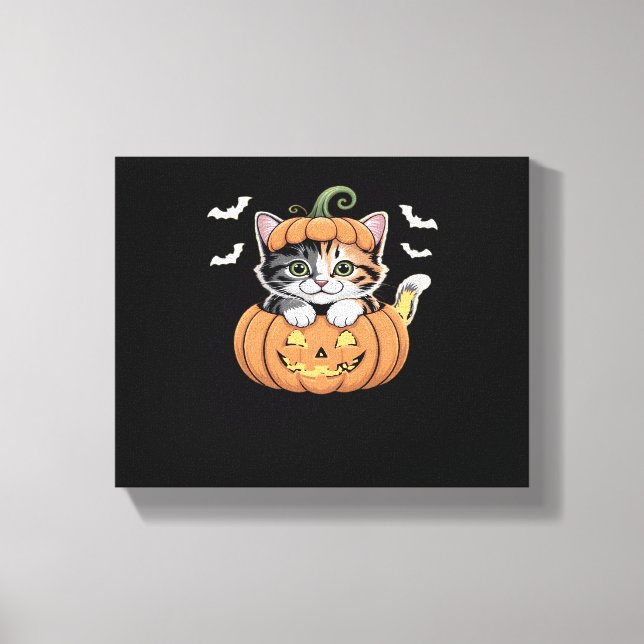 Cute Halloween Kitten i en Pumpkin Classic T-Shirt Canvastryck (Framsida)