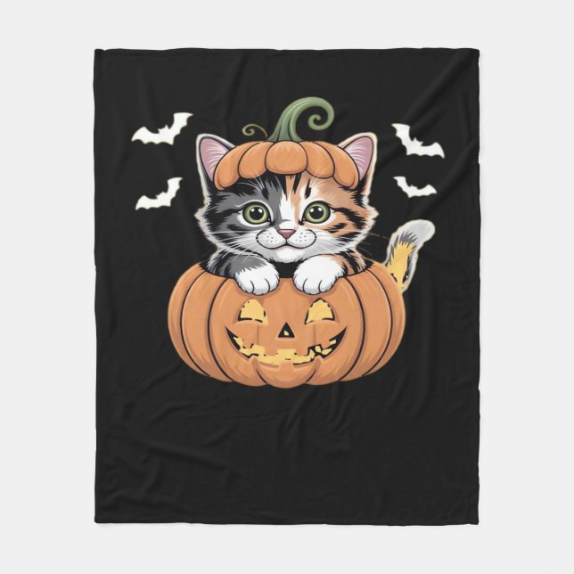 Cute Halloween Kitten i en Pumpkin Classic T-Shirt Fleecefilt (Framsidan)