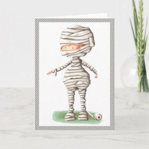 Cute Halloween-kort med en pojke i en mummikostym Kort