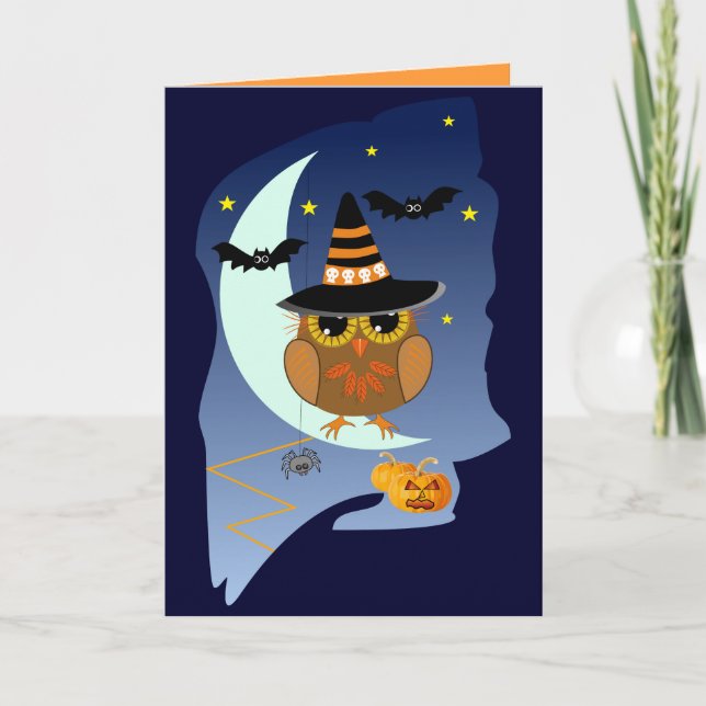 Cute Halloween-kort med Uggla, fladdermus och anpa Kort (Framsida)
