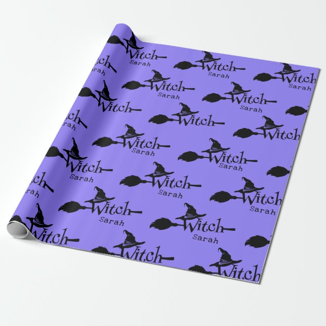 Cute Halloween Lila Witch Presentpapper (Utrullad)