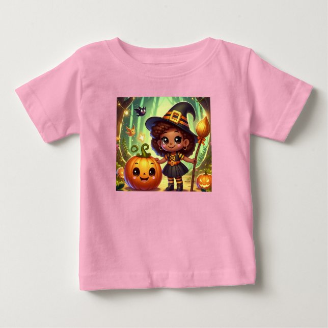 Cute Halloween, liten häxa T Shirt (Framsida)