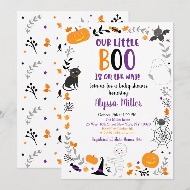 Cute Halloween Little Boo Baby Shower Inbjudningar (Fram/baksida)