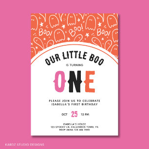 Cute Halloween Little Boo Girl First Birthday Inbjudningar