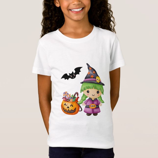 Cute Halloween Little Witch och Halloween Candy T Shirt (Framsida)