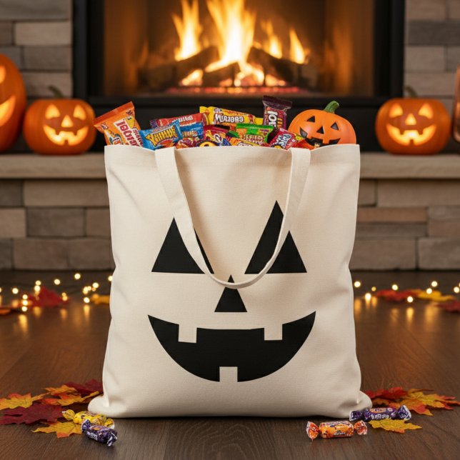 Cute Halloween Lycklig Jack-O-Lantern Ansikte Tygkasse (Cute Halloween Happy Jack-O-Lantern Face Tote Bag)
