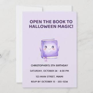 Cute Halloween Magic Book Birthday Invitation Inbjudningar