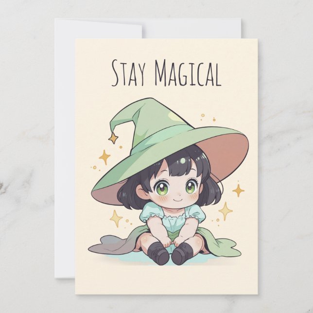 Cute Halloween Magic Kawaii Baby Witch Julkort (Framsida)