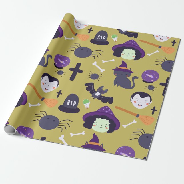 Cute Halloween Magic- och Witch-attribut Presentpapper (Utrullad)