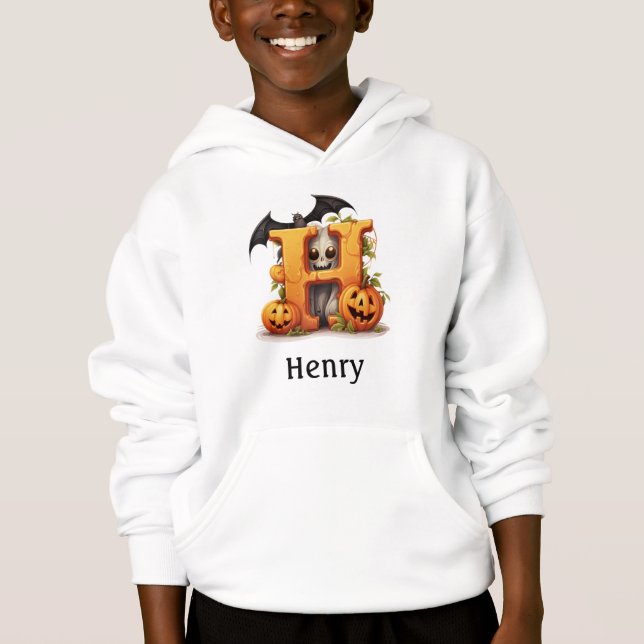 Cute Halloween Monogram Brev H Hoodie T Shirt (Framsida)