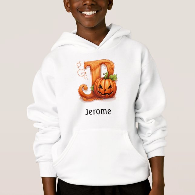 Cute Halloween Monogram Brev J Hoodie T Shirt (Framsida)