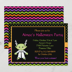 Cute Halloween Monster Girl Halloween fest Inbjudningar