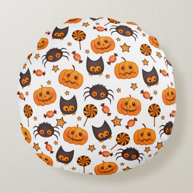Cute Halloween Mönster Illustration Rund Kudde (Framsidan)