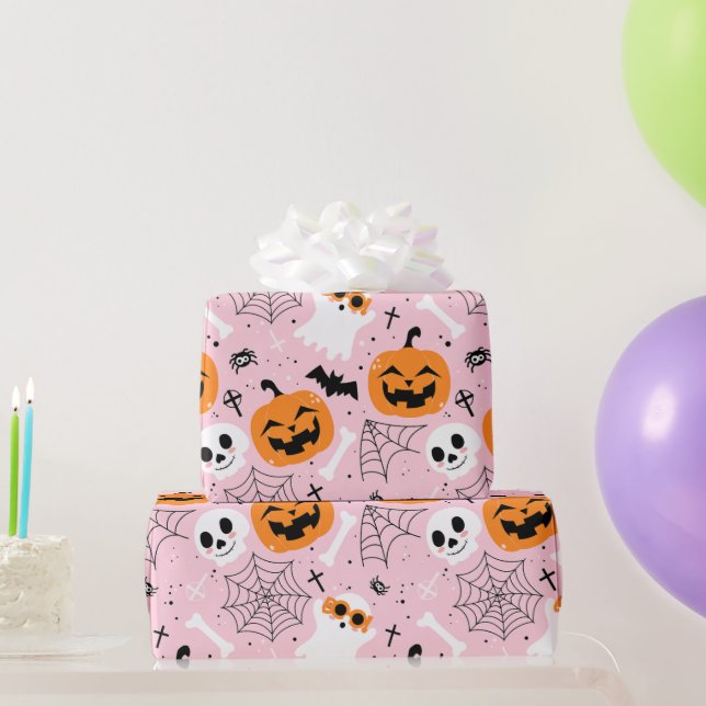 Cute Halloween Mönster Jack-o-Lantern Ghost Rosa Presentpapper (Festgåvor)