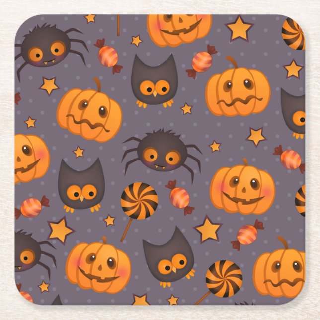 Cute Halloween Mönster Lila Background Underlägg Papper Kvadrat (Framsidan)