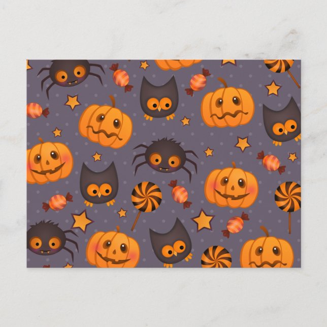 Cute Halloween Mönster Lila Background Vykort (Framsida)