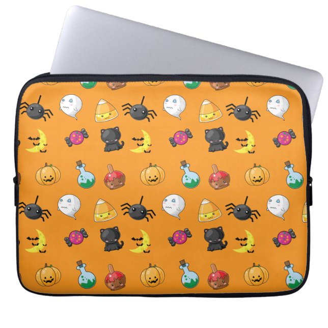 Cute Halloween Mönster med orangens bakgrund Laptop Fodral (Framsidan)