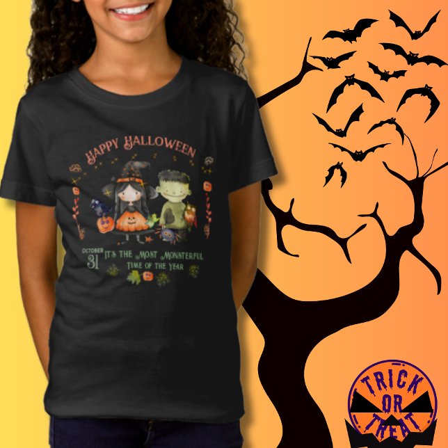 Cute Halloween Monster och Witch T Shirt (Cute Halloween Monster and a Witch T-Shirt)