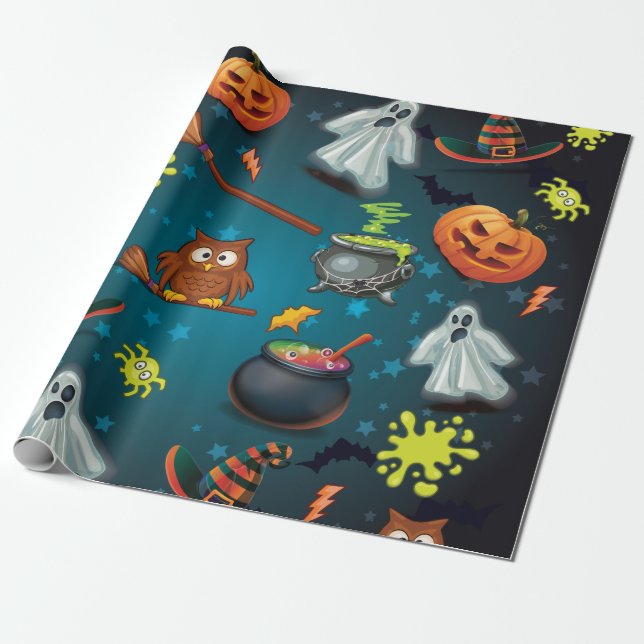 Cute Halloween mönster Presentpapper (Utrullad)