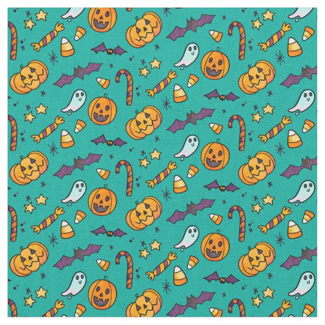 Cute Halloween Mönster Tyg (Närbild)