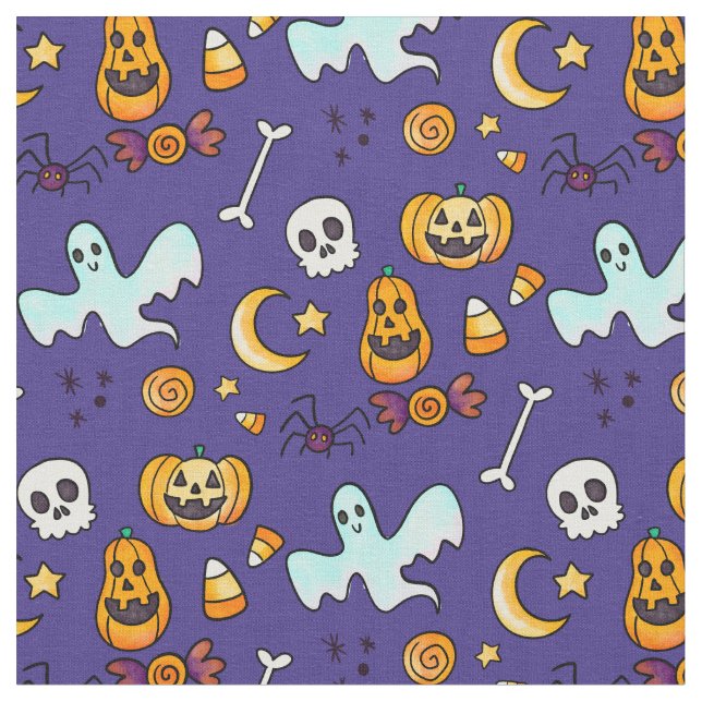 Cute Halloween Mönster Tyg (Närbild)
