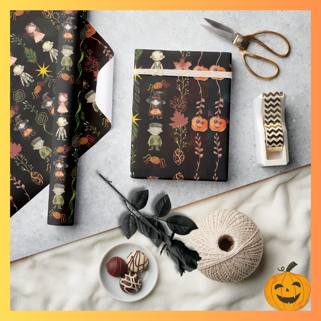 Cute Halloween Monster Witch Presentpapper (Cute Halloween Monster Witch Wrapping Paper)