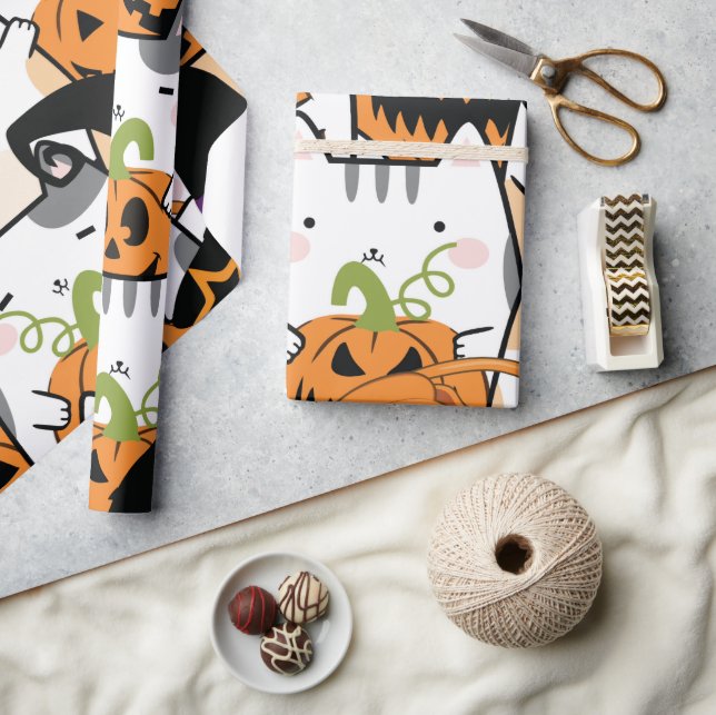 Cute Halloween Monsters Gift Wrap Presentpapper (Hantverk)