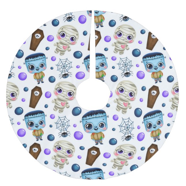 Cute Halloween Monsters Mönster Julgransmatta Borstad Polyester (Framsidan)