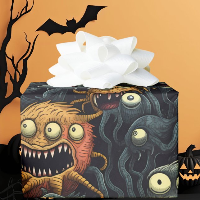 Cute Halloween Monsters, Orange, Mörk Grays Presentpapper (Skapare uppladdad)