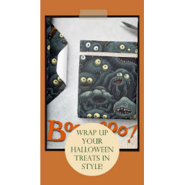 Cute Halloween Monsters, Orange, Mörk Grays Presentpapper