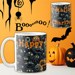 Cute Halloween Monsters, Personlig Namn Kaffemugg