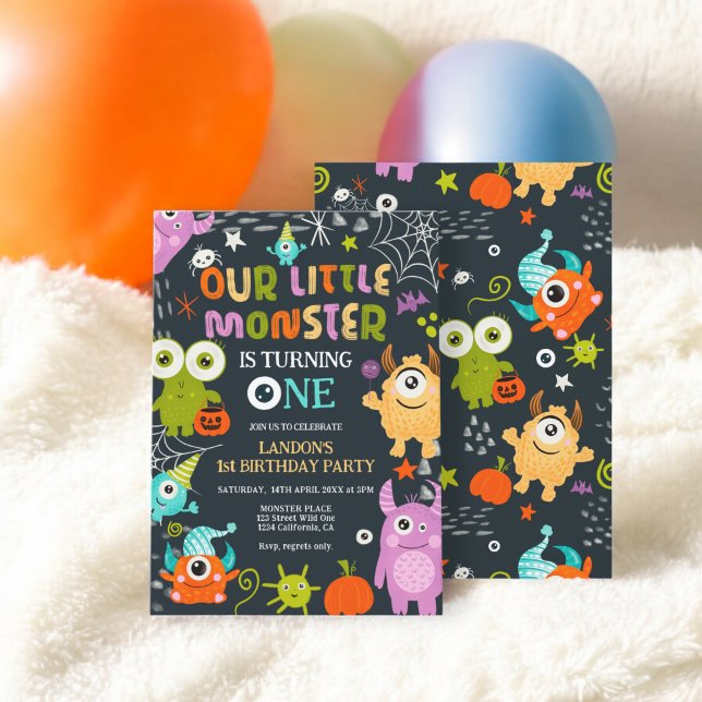 Cute Halloween-monstret blir ett... Inbjudningar (Cute Halloween little monster is turning One Invitation)