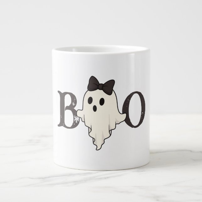 Cute Halloween Mugg - Boo Ghost med Bow Jumbo Mugg (Framsidan)