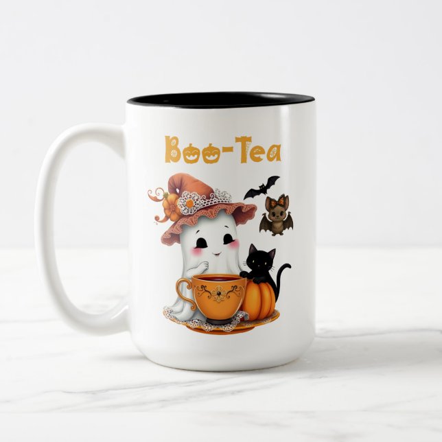 Cute Halloween Mugg Boo-Tea Ghost Fladdermus Cat (Vänster)