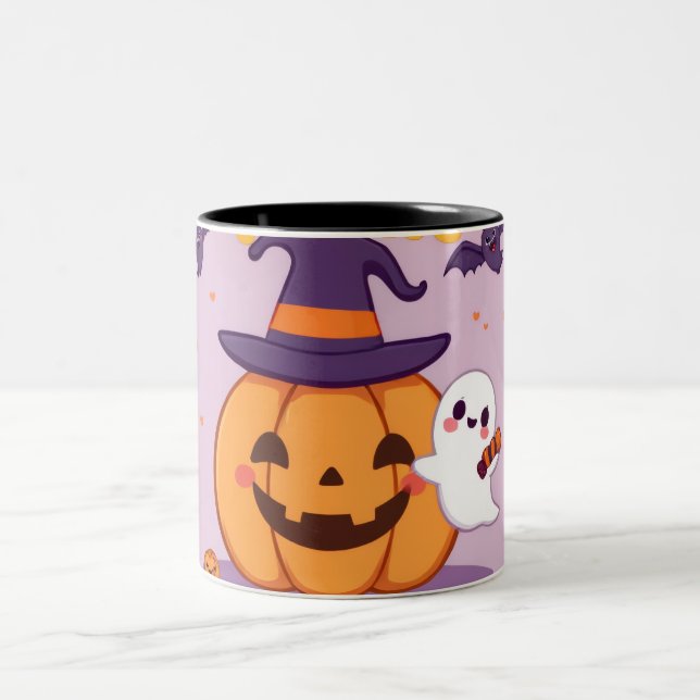Cute Halloween Mugg - Kawaii Pumpkin, Ghost & Flad (Center)